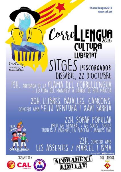 Correllengua 2016 a Sitges. Concerts i Sopar Popular
