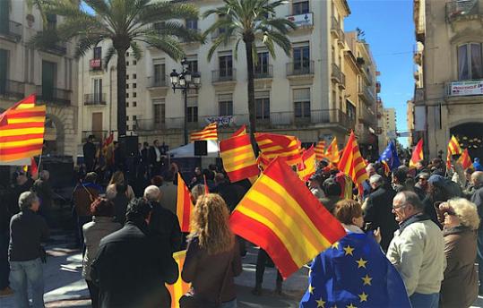 Concentració de protesta de Societat Civil Catalana (SCC) per exigir al consistori de Vilanova i la Geltrú que recuperi la bandera espanyola. ACN