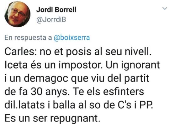 El científic vilanoví Jordi Borrell incendia Twitter per insults i comentaris homòfobs contra Iceta. EIX