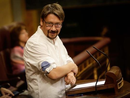 El portaveu d'En Comú Podem, Xavier Domènech, durant el debat de la moció de censura d'Iglesias contra Rajoy. Congrés dels Diputats