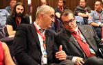 Imatge del conseller d'Interior, Jordi Jané, parlant amb el director general de Bombers, Juli Gendrau, al Congrés de Bombers Voluntaris de Lleida . AC