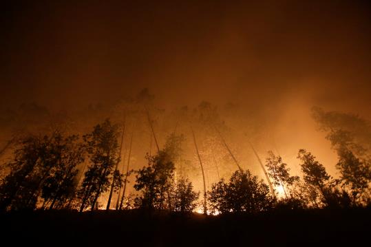 Un incendi forestal crema a prop de Vigo, a Galícia, aquest 15 d'octubre del 2017. Pla general. REUTERS / Miguel Vidal