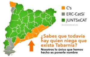 Un mapa amb les comarques de la suposada Tabàrnia en color taronja. BarcelonaisnotCatalonia