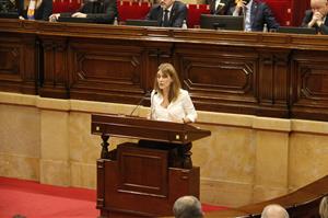 Pla general de la presidenta de CatECP, Jéssica Albiach, al ple del Parlament del 17 d'octubre de 2019. ACN