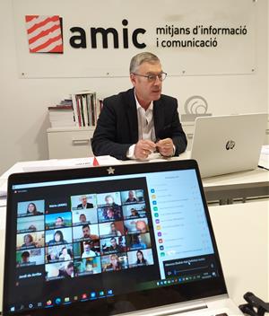 El president de l'Amic, Ramon Grau, durant l'assemblea anual de l'entitat, en format telemàtic, el 16 d'octubre del 2020. AMIC
