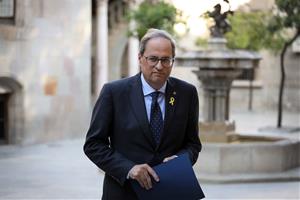 El president del Govern, Quim Torra, al Palau de la Generalitat durant una declaració institucional el 29 de maig de 2019. ACN