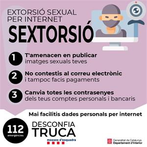 Els Mossos d'Esquadra alerten d'una activa modalitat d'extorsió sexual a les xarxes socials. EIX