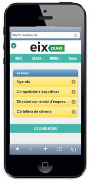 Serveis a l'app d'Eix Diari Pantalla dels serveis a l'app d'Eix Diari