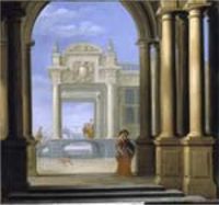 Dirck van Delen - Entrada de palacio, 1654. The Trustees of Dulwich Picture Gallery, Londres - Óleo sobre tabla