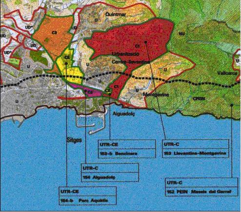 El plànol del Garraf que defineix i conforma el Pla director urbanístic del sistema costaner aprovat.