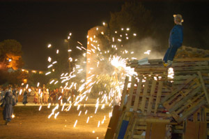 La flama del Canigó va encendre un any més la foguera del Barri de Sant Joan. fdg/rita lamsdorff