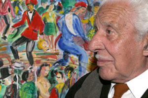 Salvador Masana amb un obra seva sobre el carnaval vilanoví. fdg/juanpe rodriguez