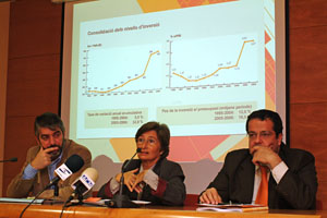 Josep Antoni Blanco, Carme San Miguel i Ignasi Elena, durant la presentació de les inversions de la Generalitat al Garraf al 2006. FdG/Carles Castro