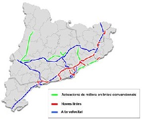 Mapa de les principals línies ferroviàries de Catalunya.