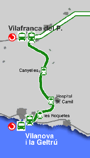 Mapa de la línia ferroviària orbital entre Vilanova i Vilafranca.
