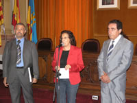 Mercè Foradada acompanyada de Joan Roca i de Francesc Balaguer. Solblau
