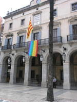 La bandera de l'Orgull Gai ha onejat avui al balcó de l'Ajuntament. Solblau