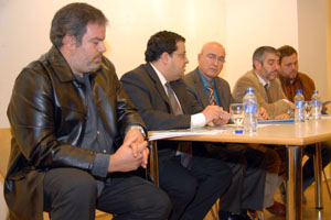 D'esquerra a dreta, Joan Rodriguez Serra, Joan Ignasi Elena, Joan Manuel Treserras, Josep Antoni Blanco i Oriol Junqueras ahir a la presentació