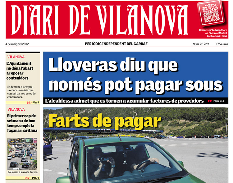 VD. Portada del Diari de Vilanova