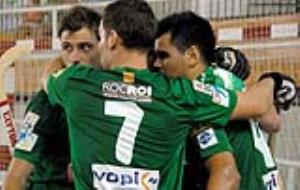 Celebració dels jugadors del Patí Vilanova