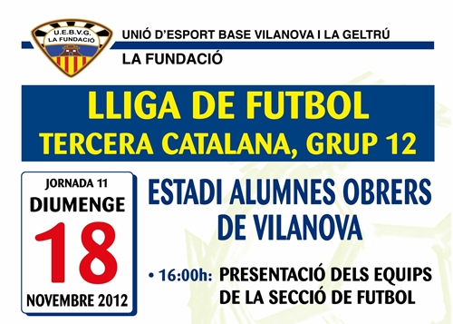 Detall del cartell del proper partit, encapçalat per la presentació del planter
