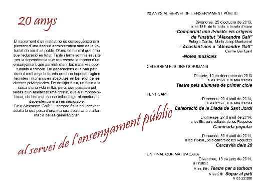 tríptic programa 20è aniversari Alexandre Galí