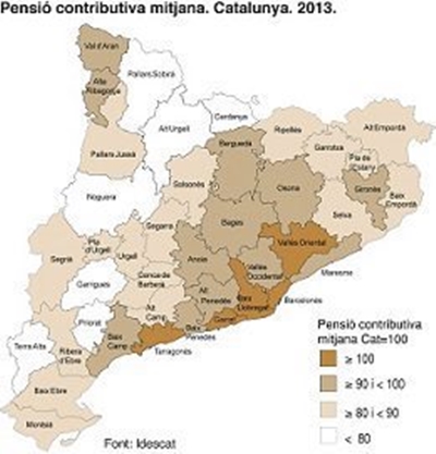 EIX. L'import mitjà de les pensions contributives varia fins a 300 euros mensuals, depenent de la comarca 
