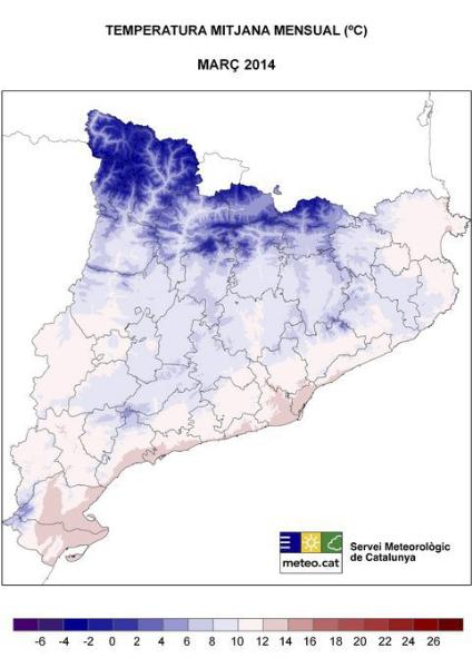 EIX. Mapa de temperatura mitjana del mes de març de 2014