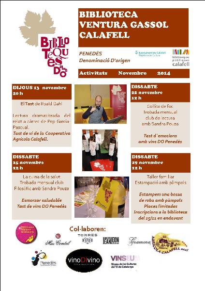 Ajuntament de Calafell. Maridatge de literatura i DO Penedès, aquest mes de novembre a la Biblioteca Ventura Gassol de Calafell