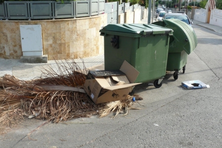 Ajuntament de Cubelles. Restes de posa en un contenidor de Cubelles