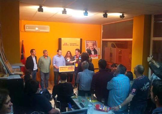 Eix. Roda de premsa a la seu d'ERC la nit electoral