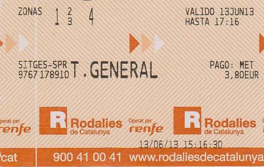 EIX. Bitllet de Rodalies