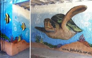 El col·lectiu Aero Arte completa el mural decoratiu del pont sota la via del Pg. Narcís Bardagí. Ajuntament de Cubelles