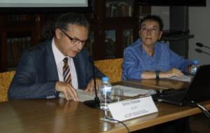 El president de l'ACUP i rector de la Universitat Politècnica, Enric Fossas, i la vicerectora de la Universitat de Barcelona, Carme Panchón. UPF