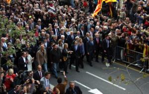 El president Mas, seguit dels alcaldes, a punt d'arribar al TSJC