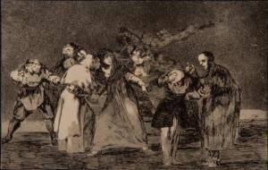 Gravat d'assaig de Goya del 'Disparate triple, Proverbio Nº 16: Sanan cuchilladas mas no malas palabras', exposat a Vilanova