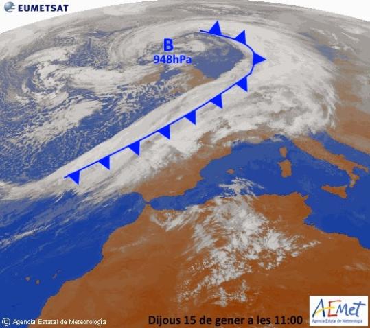 AEMET. Imatge del satèl·lit durant el matí de dijous 15 de gener de 2015