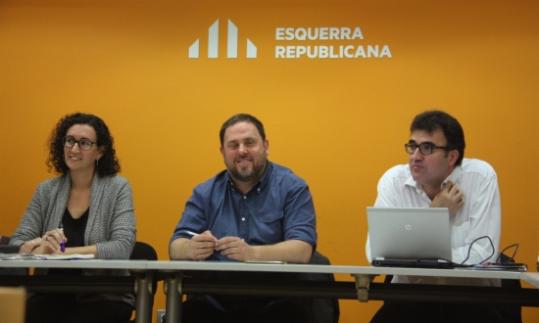 La secretària general d'ERC, Marta Rovira; el president d'ERC, Oriol Junqueras, i el secretari general adjunt, Lluís Salvadó. ACN