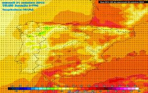 Mapa amb les temperatures previstes per dissabte 31 d'octubre a les 13:00 per model GFS. Meteociel