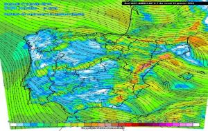 Mapa de temperatura prevista a 500hPa (5.500 metres) pel model WRF-ARW per dissabte a les 00:00Mapa de neu prevista per les pròximes 48 hores (a parti