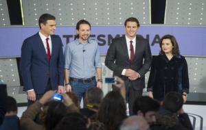 Pedro Sánchez, Pablo Iglesias, Albert Rivera i Soraya Sáenz de Santamaría, aquest dilluns . ACN
