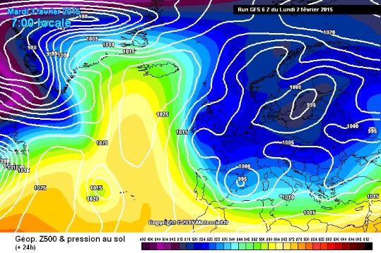 Meteociel. Previsió de pressió atmosfèrica a nivell del mar del model GFS per dimarts al matí