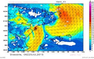 Prònostic de vents en superfície per dissabte a primera hora del matí pel model WRF9