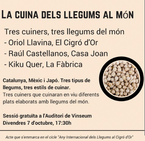 Els cuiners del Cigró d’Or, La Fàbrica i Casa Joan cuinaran llegums del món