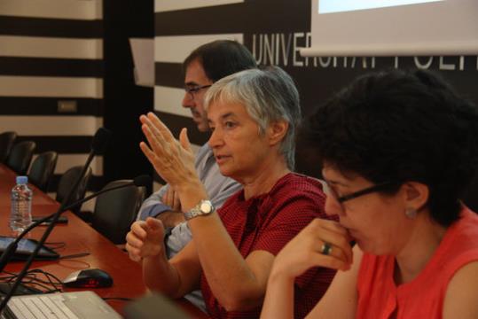 Alfonso Herranz, Vera Sacristán i Paula Veciana, en la presentació de l'informe sobre PDI de l'Observatori del Sistema Universitari (OSU). ACN