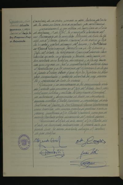 Cunit troba una acta de l'any 1964 que declara Franco com alcalde honorari a perpetuitat. EIX