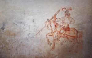 Grafit d'un cavaller localitzat al castell de Cubelles, datat del segle XVIII. Imatge del 26 d'octubre del 2016. Diputació de Barcelona