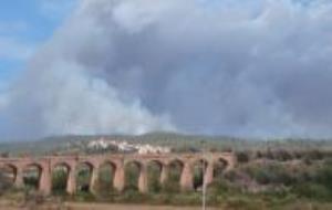 La columna de fum de l’incendi forestal de la Pobla de Montornès vista des de la Riera de Gaià