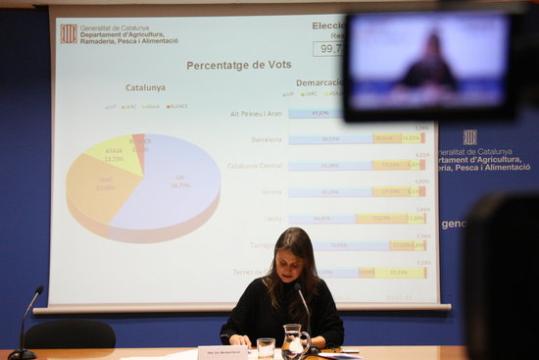 La consellera d’Agricultura, Ramaderia, Pesca i Alimentació, Meritxell Serret, presentant els resultats de les eleccions agràries. ACN