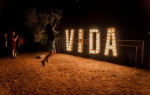 Les lletres icòniques del Festival Vida, enceses durant la nit enmig dels jardins en l'edició de 2014. ACN